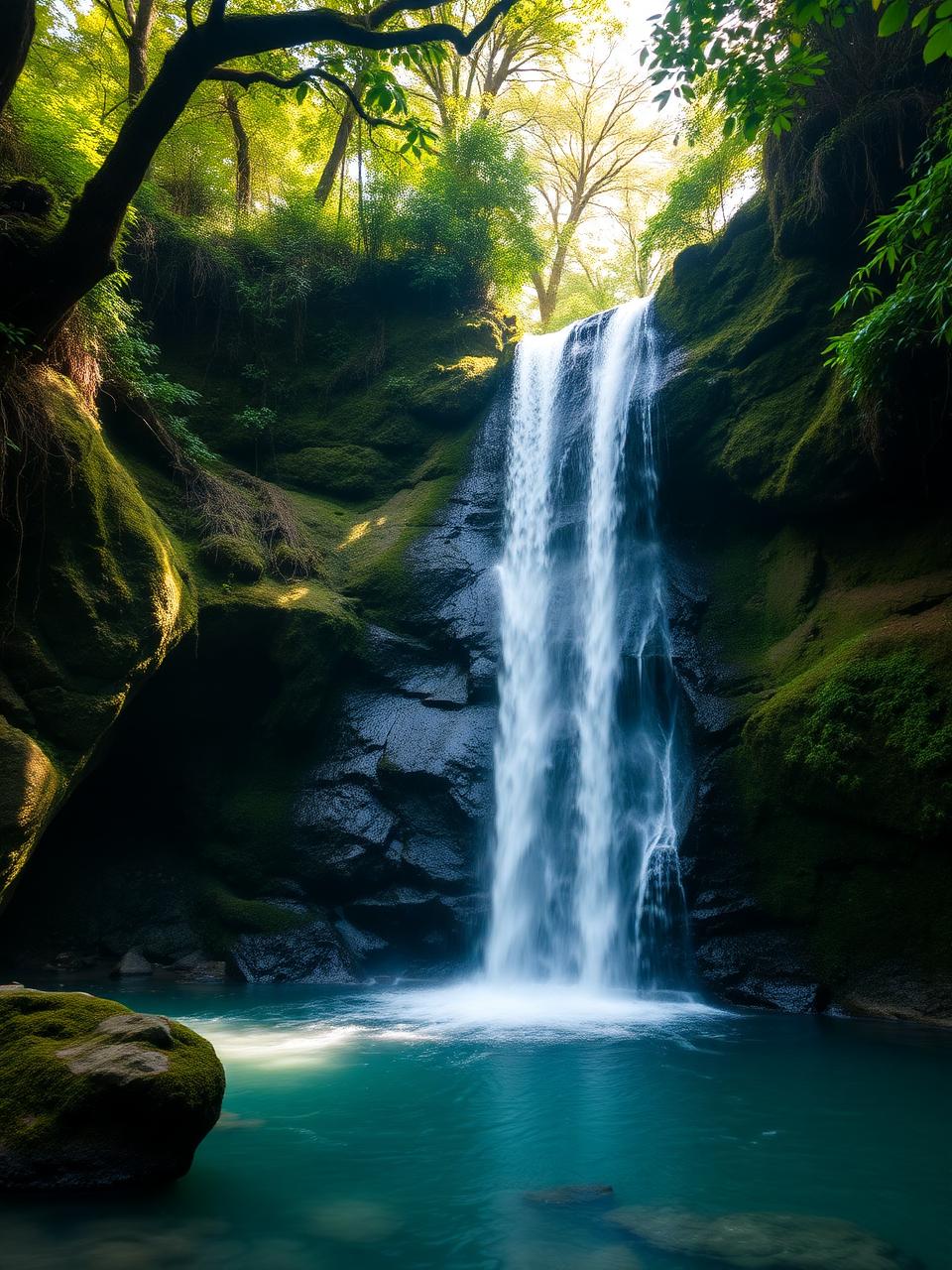 Hidden waterfall in the Kerala rainforest near the homestay